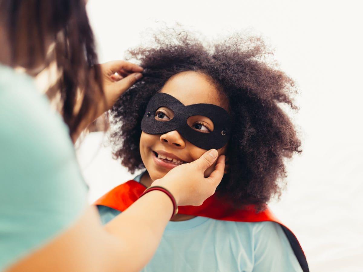 child wearing a mask